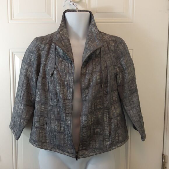 Ruby Rd. Gray 3/4 sleeve zip front jacket - Picture 6 of 12